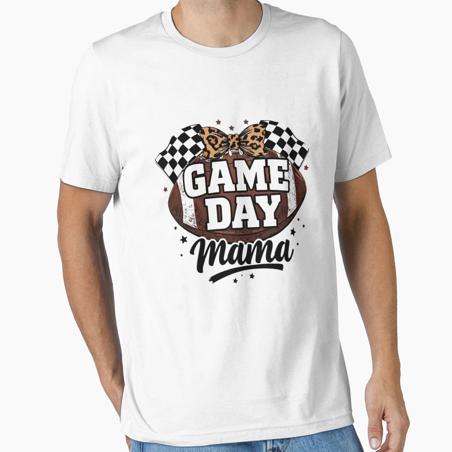 Game Day Mama Football Checkered Bow T-Shirt - Casual Everyday Wear Unisex - T-Shirt, Sweatshirt, Hoodie