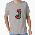 Letter J Distressed Two Color Black T-Shirt - Minimalist Print Men Women - T-Shirt, Sweatshirt, Hoodie