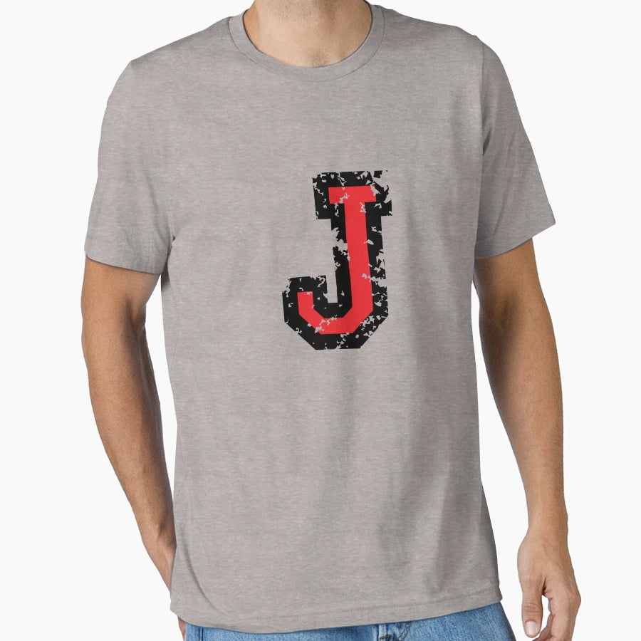 Letter J Distressed Two Color Black T-Shirt - Minimalist Print Men Women - T-Shirt, Sweatshirt, Hoodie