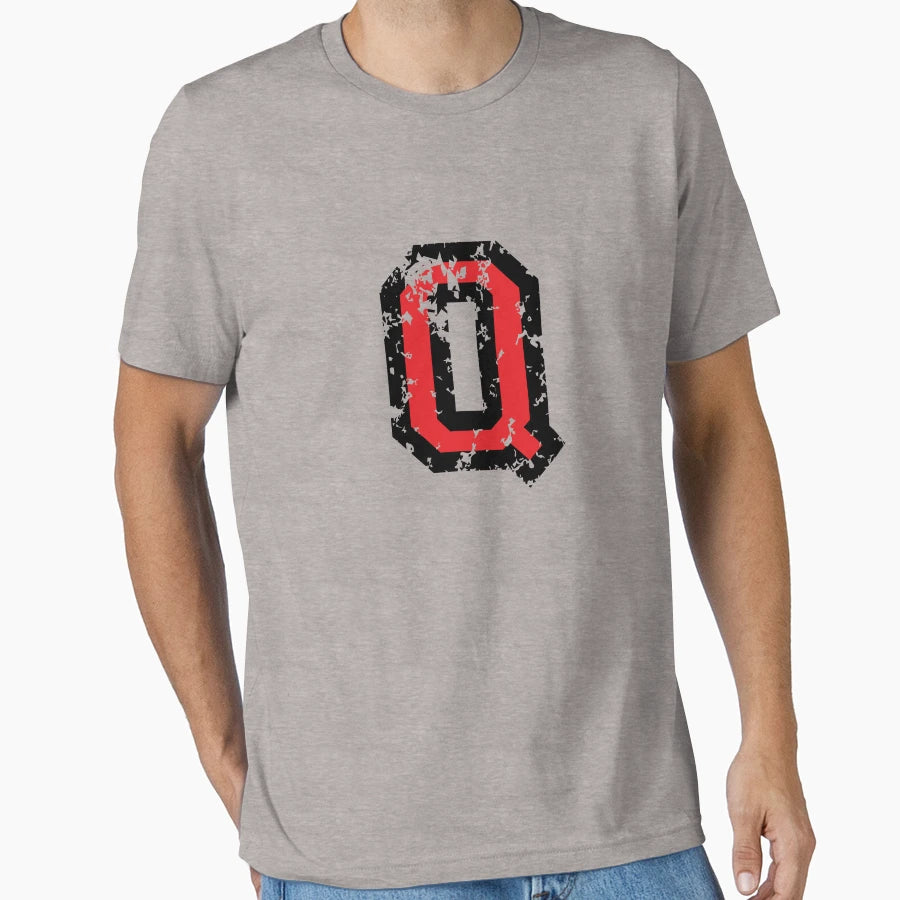 Letter Q Distressed Two Color Black Red T-Shirt - Novelty Apparel Unisex - T-Shirt, Sweatshirt, Hoodie