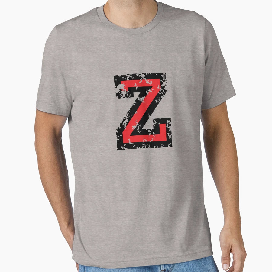 Letter Z Distressed Two Color Black T-Shirt - Minimalist Print Men Women - T-Shirt, Sweatshirt, Hoodie