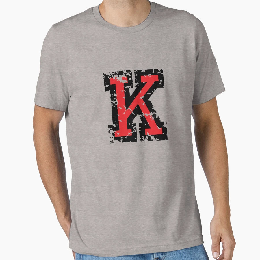 Letter K Distressed Two Color Black Red T-Shirt - Custom Art Print Unisex - T-Shirt, Sweatshirt, Hoodie