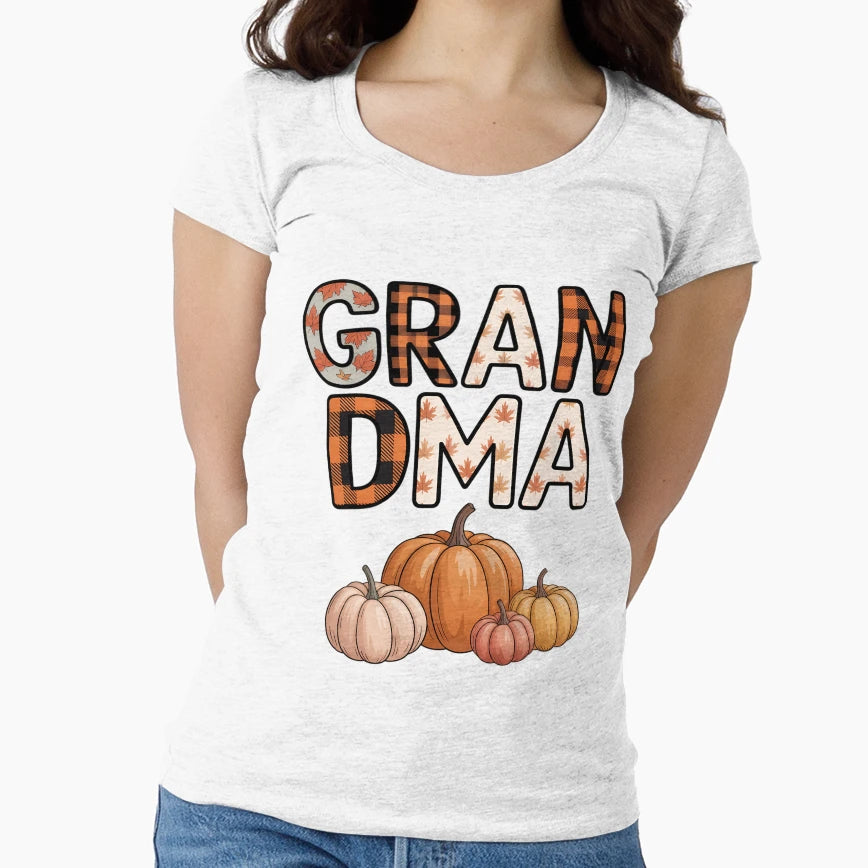 Grandma Pumpkin Fall Plaid Autumn T-Shirt - Fun Novelty Design Unisex - T-Shirt, Sweatshirt, Hoodie