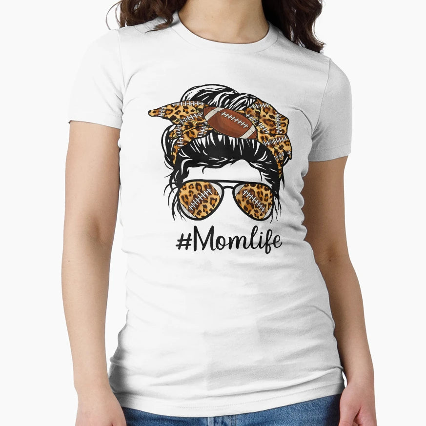 Football Mom Life Messy Bun T-Shirt - Fun Novelty Design for Adults - T-Shirt, Sweatshirt, Hoodie