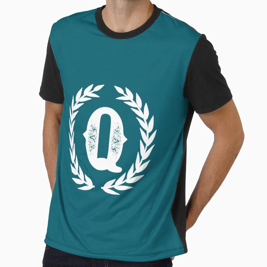 Dark Teal Monogram Letter Q T-Shirt - Aesthetic Graphic Unisex - T-Shirt, Sweatshirt, Hoodie