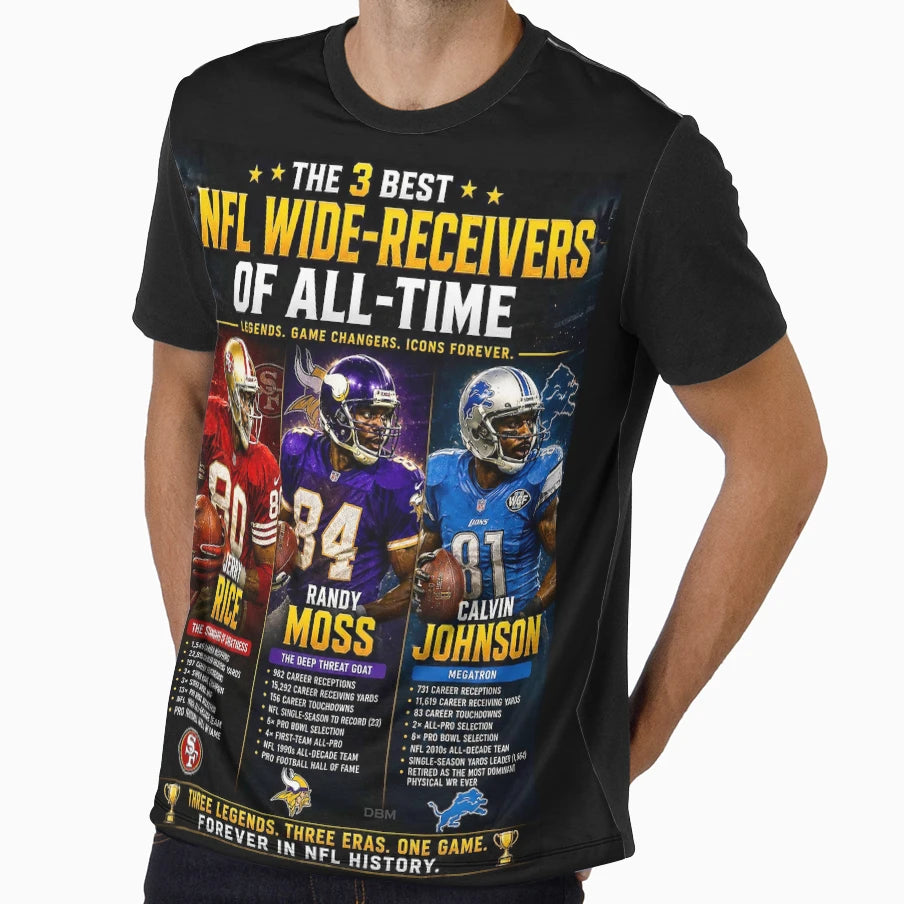 Pro Football 3 Greatest Wide Receivers T-Shirt - Unique Graphic Men Women - T-Shirt, Sweatshirt, Hoodie