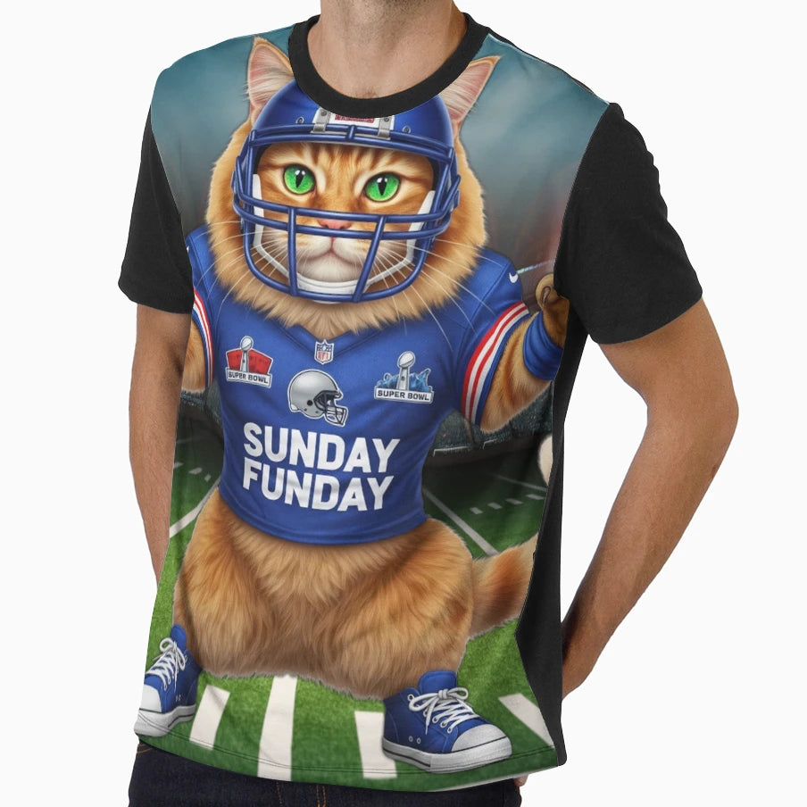 Super Bowl Cat Football Cat Sunday Funday T-Shirt - Unique Graphic Unisex - T-Shirt, Sweatshirt, Hoodie
