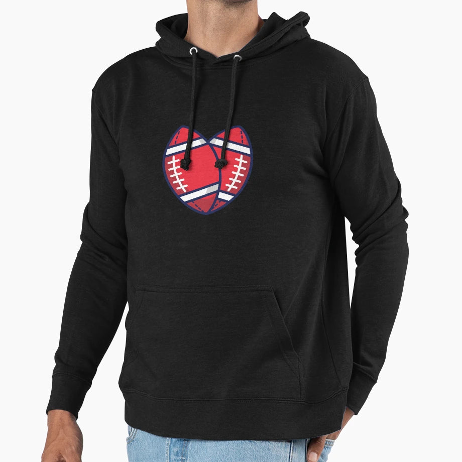 American Football Sports Love Heart Hoodie - Fun Novelty Design Men Women - T-Shirt, Sweatshirt, Hoodie