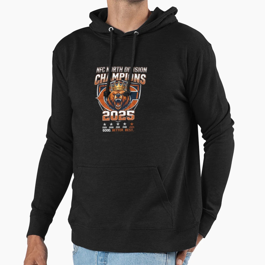 Chicago Bears 2025 Nfc North Champions Hoodie - Unique Graphic for Adults - T-Shirt, Sweatshirt, Hoodie