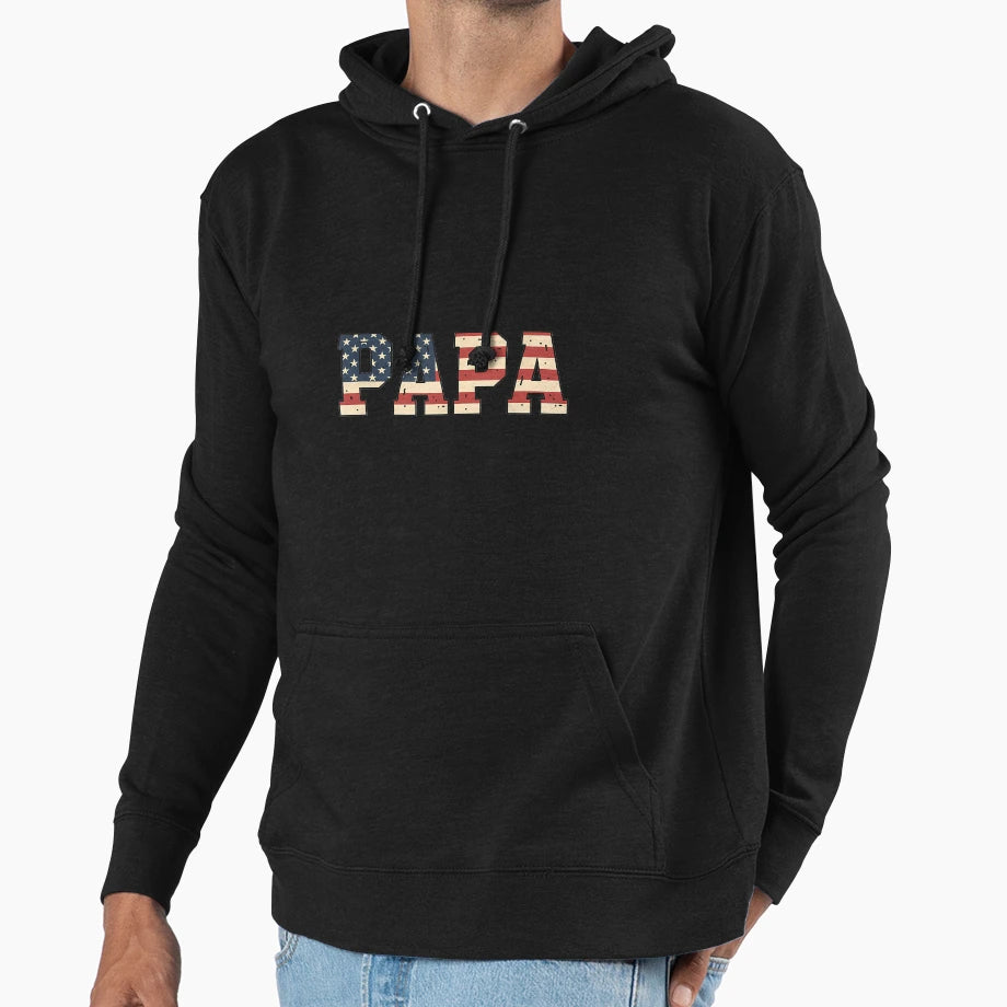 Papa American Flag Grandpa Dad Hoodie - Minimalist Print for Adults - T-Shirt, Sweatshirt, Hoodie