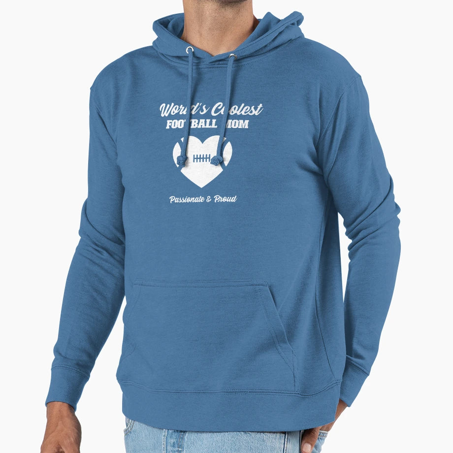 Worlds Coolest Football Mom Hoodie - Graphic Print for Adults - T-Shirt, Sweatshirt, Hoodie