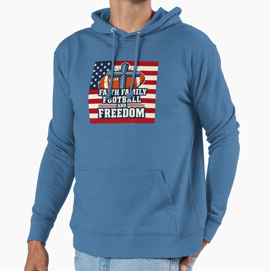 Faith Family Football Freedom American Hoodie - Novelty Apparel Unisex - T-Shirt, Sweatshirt, Hoodie