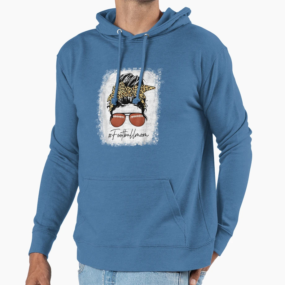 Bleached Football Mom Life Leopard And Hoodie - Unique Graphic for Adults - T-Shirt, Sweatshirt, Hoodie