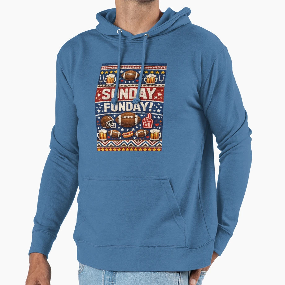 Sunday Funday American Football Knit Hoodie - Aesthetic Graphic Unisex - T-Shirt, Sweatshirt, Hoodie
