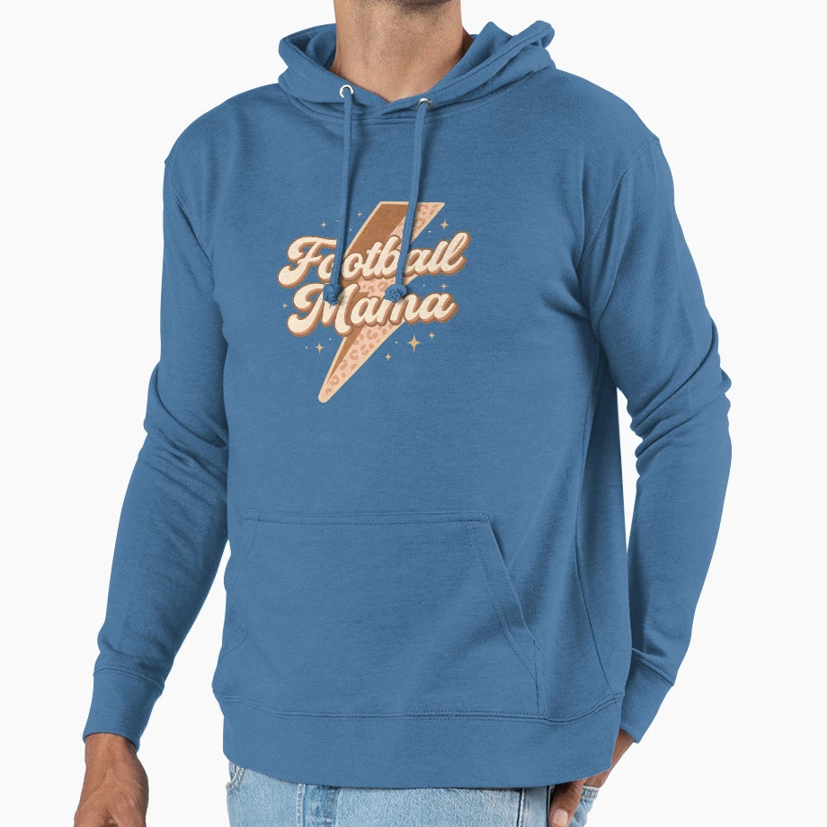 Football Mama Leopard Lightning Bolt Hoodie - Fun Novelty Design Unisex - T-Shirt, Sweatshirt, Hoodie