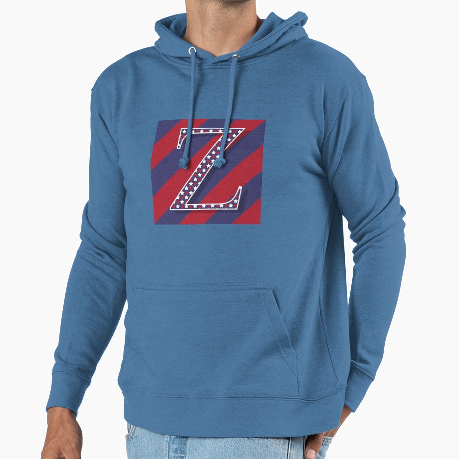 Letter Z Americana Old Glory Red And Hoodie - Custom Art Print for Adults - T-Shirt, Sweatshirt, Hoodie