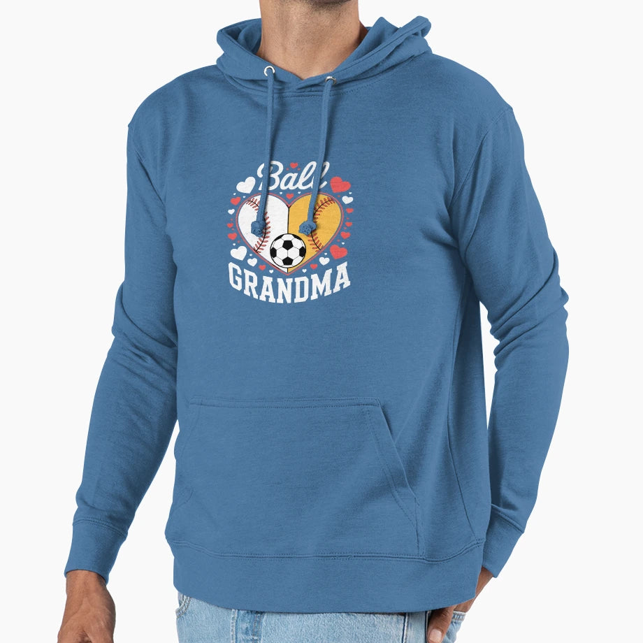Ball Grandma Funny Baseball Softball Soccer Hoodie - Unique Graphic Unisex - T-Shirt, Sweatshirt, Hoodie