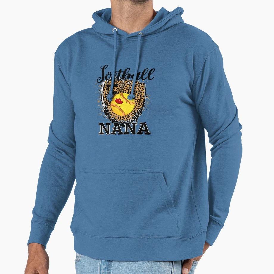 Softball Nana Leopard Game Day Gift Mother Hoodie - Trendy Graphic Unisex - T-Shirt, Sweatshirt, Hoodie