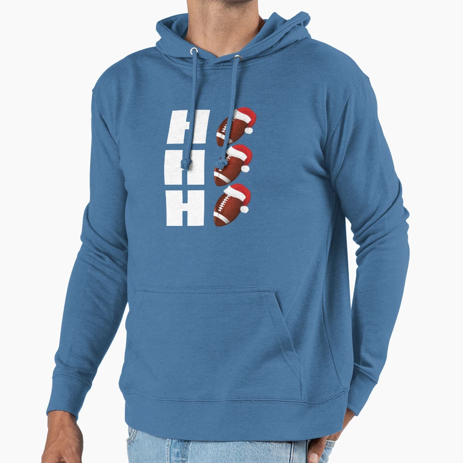 Ho Ho Ho Santa Hats Funny Football Hoodie - Custom Art Print for Adults - T-Shirt, Sweatshirt, Hoodie