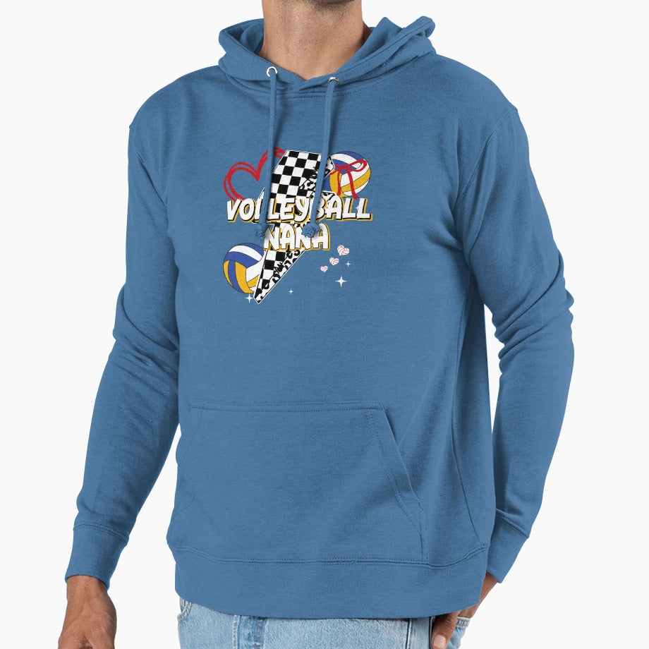Volleyball Nana Heart Bow Checkered Hoodie - Custom Art Print Unisex - T-Shirt, Sweatshirt, Hoodie