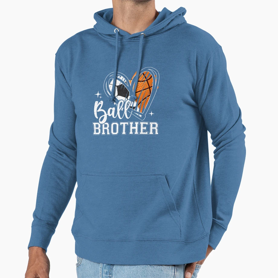 Ball Brother Soccer Basketball Heart 1 Hoodie - Graphic Print Men Women - T-Shirt, Sweatshirt, Hoodie
