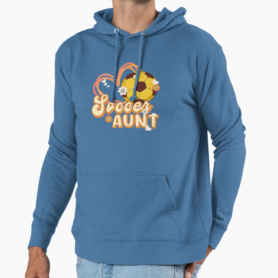Floral Soccer Aunt Hoodie - Fun Novelty Design for Adults - T-Shirt, Sweatshirt, Hoodie