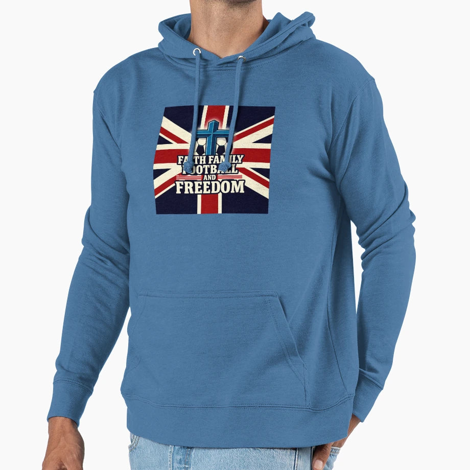 Faith Family Football Freedom British Hoodie - Custom Art Print Men Women - T-Shirt, Sweatshirt, Hoodie