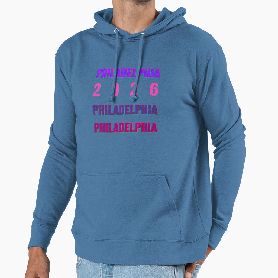 Philadelphia 2026 Layered Typography Hoodie - Aesthetic Graphic Unisex - T-Shirt, Sweatshirt, Hoodie