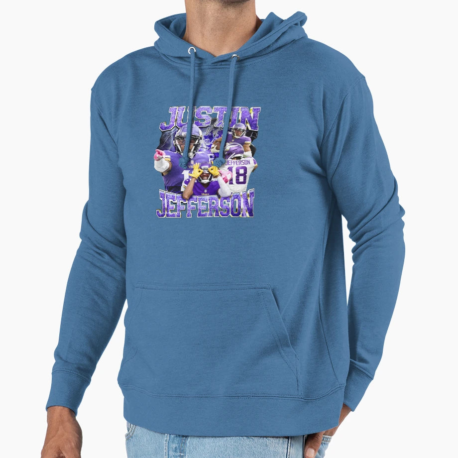 Justins Jeffersons Football Player Hoodie - Minimalist Print Men Women - T-Shirt, Sweatshirt, Hoodie