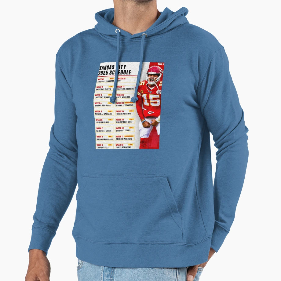 Kansas City Chiefs 2025 Schedule Hoodie - Graphic Print for Adults - T-Shirt, Sweatshirt, Hoodie