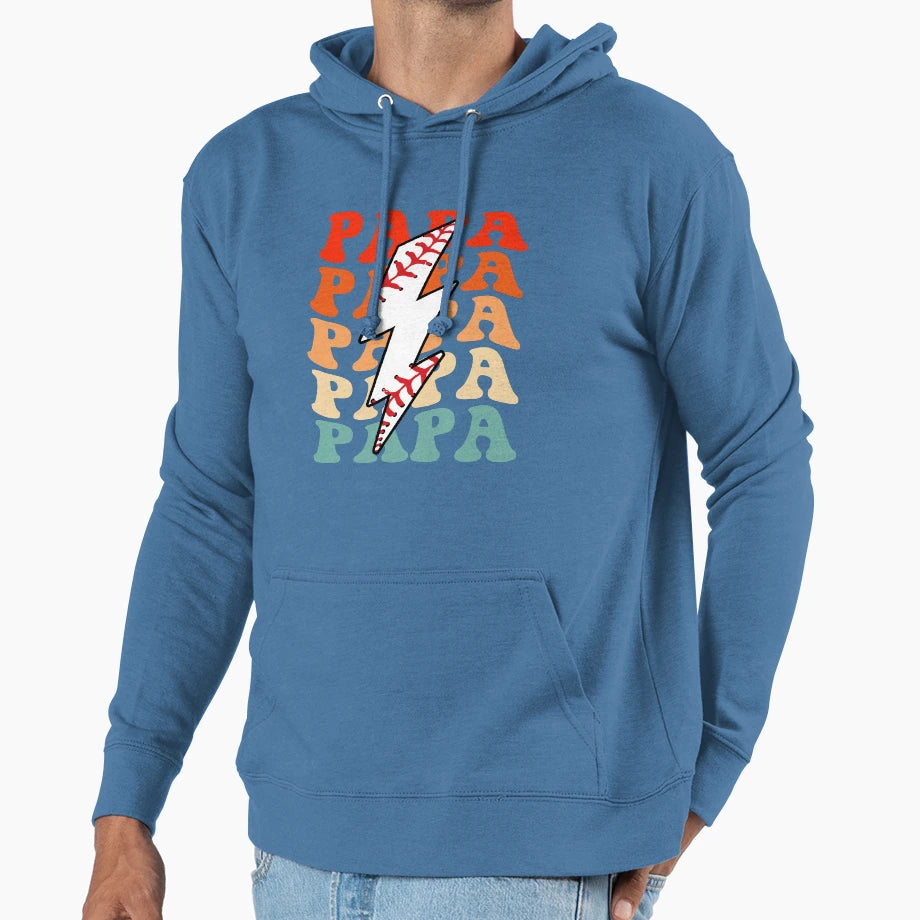 Baseball Dad Papa Groovy Lightning Bolt Hoodie - Novelty Apparel Men Women - T-Shirt, Sweatshirt, Hoodie