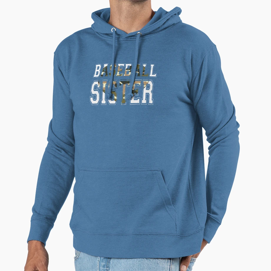 Camo Baseball Sister Heart Hoodie - Minimalist Print for Adults - T-Shirt, Sweatshirt, Hoodie