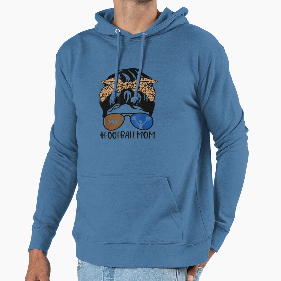 Football Mom Messy Bun Sunglasses Hoodie - Fun Novelty Design Men Women - T-Shirt, Sweatshirt, Hoodie
