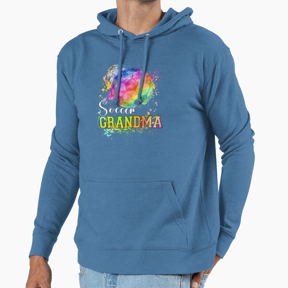 Rainbow Watercolor Soccer Grandma Hoodie - Unique Graphic for Adults - T-Shirt, Sweatshirt, Hoodie