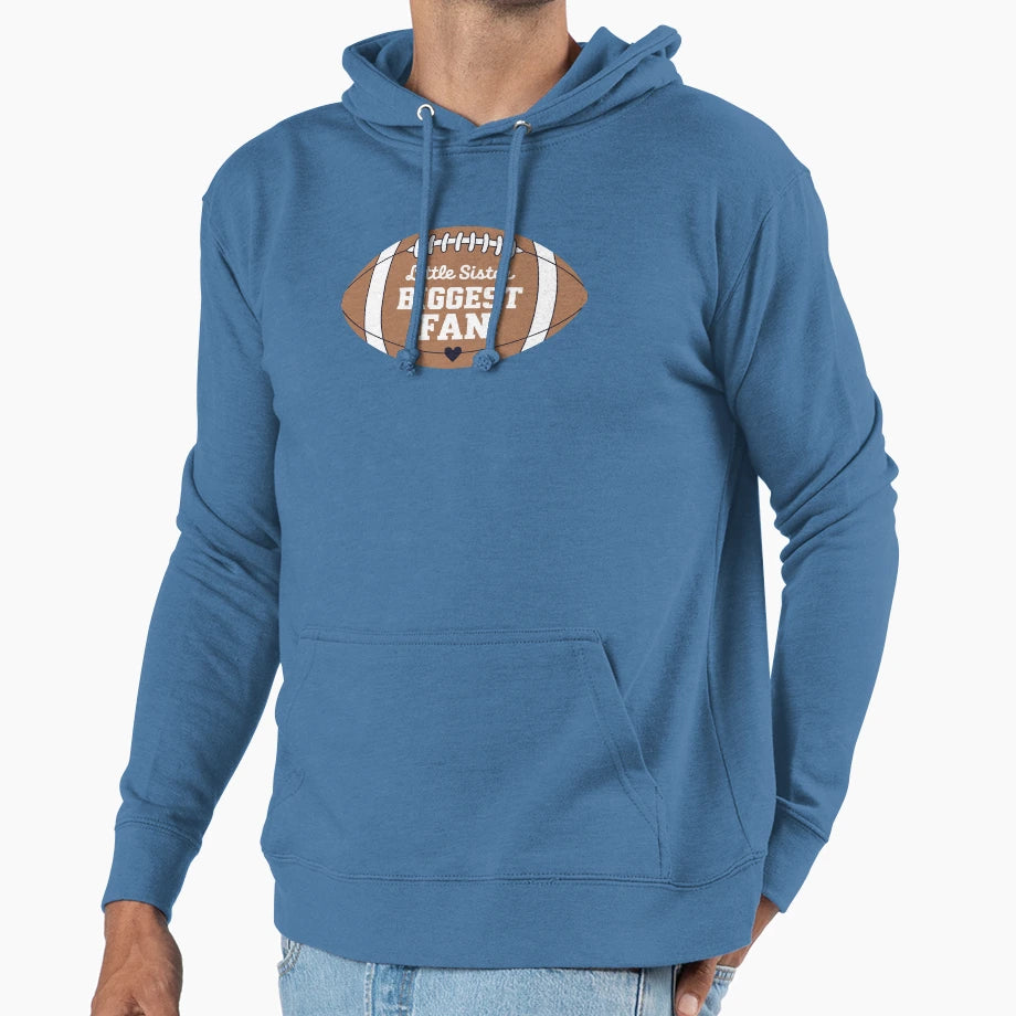 Little Sister Biggest Fan Football Hoodie - Custom Art Print for Adults - T-Shirt, Sweatshirt, Hoodie