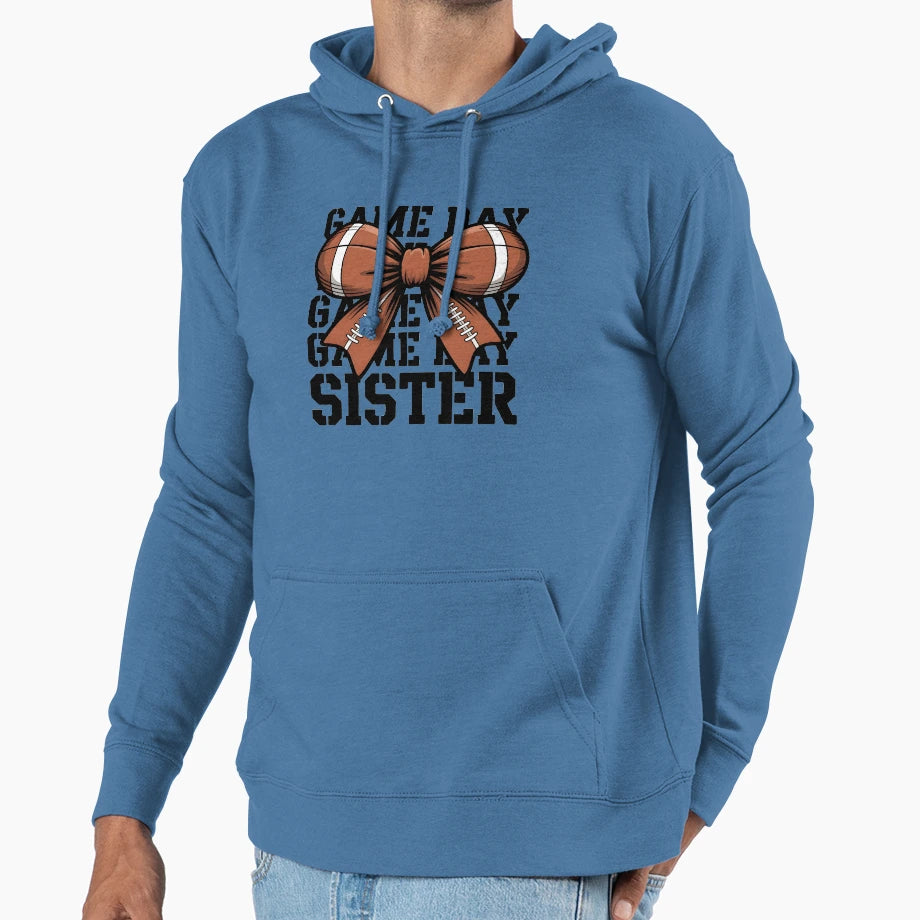 Football Sister Game Day Bow Hoodie - Graphic Print Unisex - T-Shirt, Sweatshirt, Hoodie