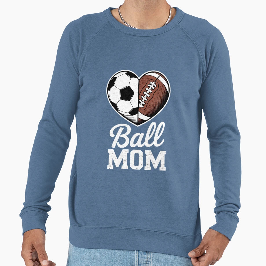 Ball Mom Heart Football Soccer Mom Sweatshirt - Minimalist Print for Adults - T-Shirt, Sweatshirt, Hoodie