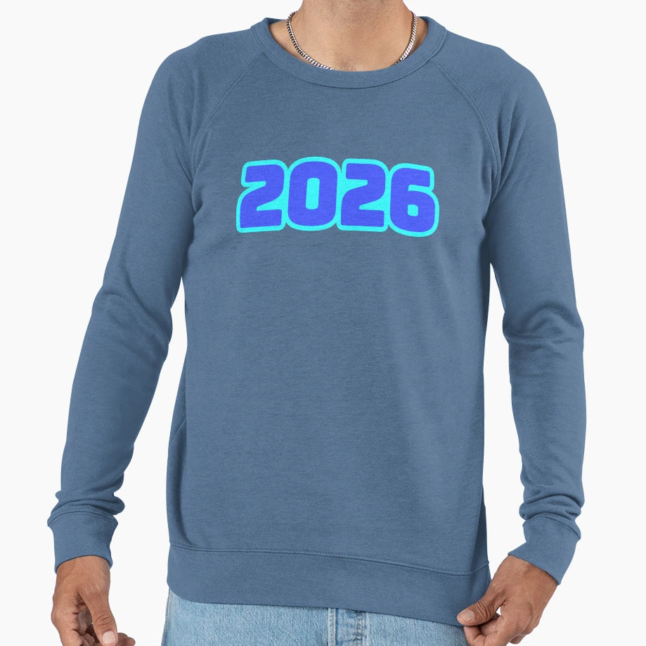 2026 Bold Blue Outline Typography Sweatshirt - Novelty Apparel for Adults - T-Shirt, Sweatshirt, Hoodie