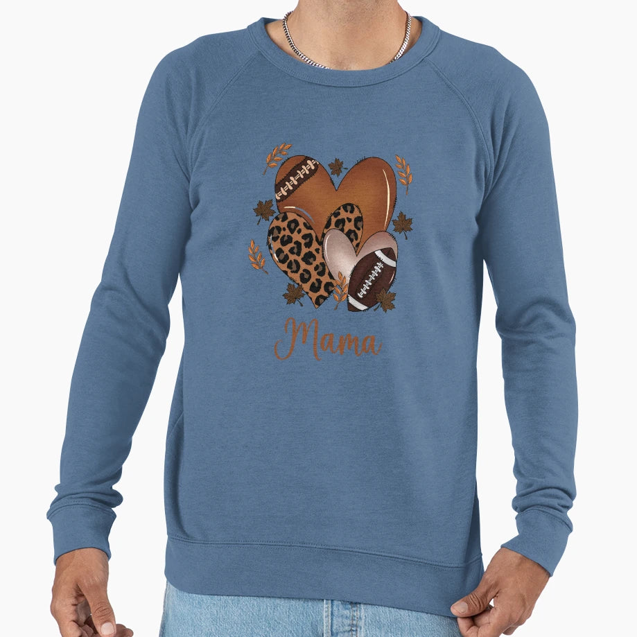 Football Mama Heart Leopard Sweatshirt - Novelty Apparel for Adults - T-Shirt, Sweatshirt, Hoodie