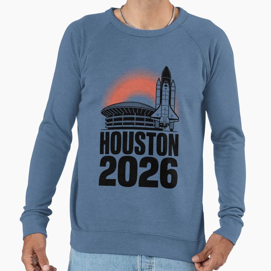 Houston 2026 Space Shuttle Football V2 T-Shirt - Graphic Print Unisex - T-Shirt, Sweatshirt, Hoodie