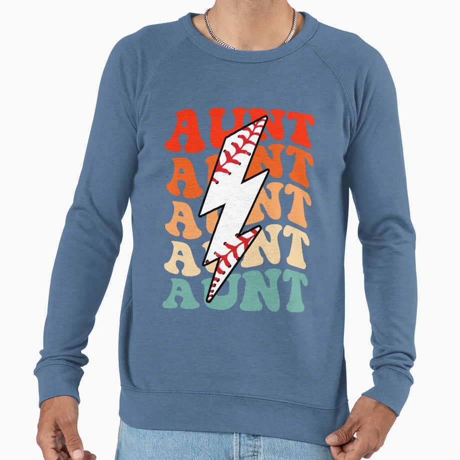 Baseball Aunt Groovy Lightning Sweatshirt - Minimalist Print Men Women - T-Shirt, Sweatshirt, Hoodie