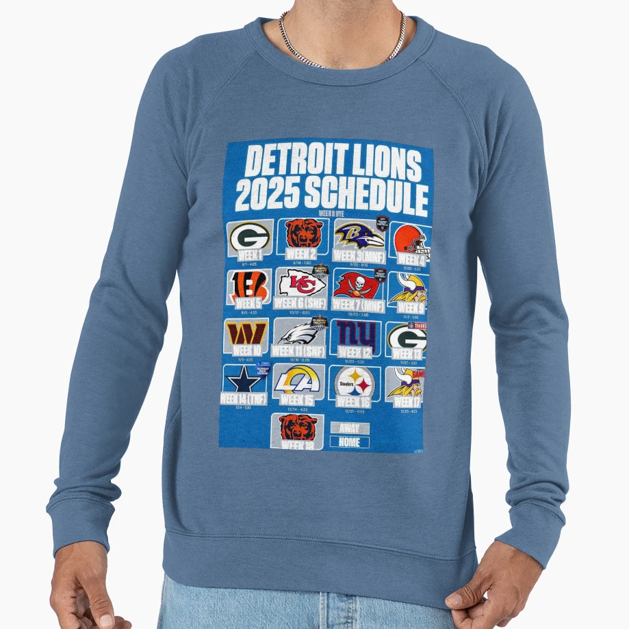 Detroit Lions 2025 Schedule Sweatshirt - Fun Novelty Design Men Women - T-Shirt, Sweatshirt, Hoodie