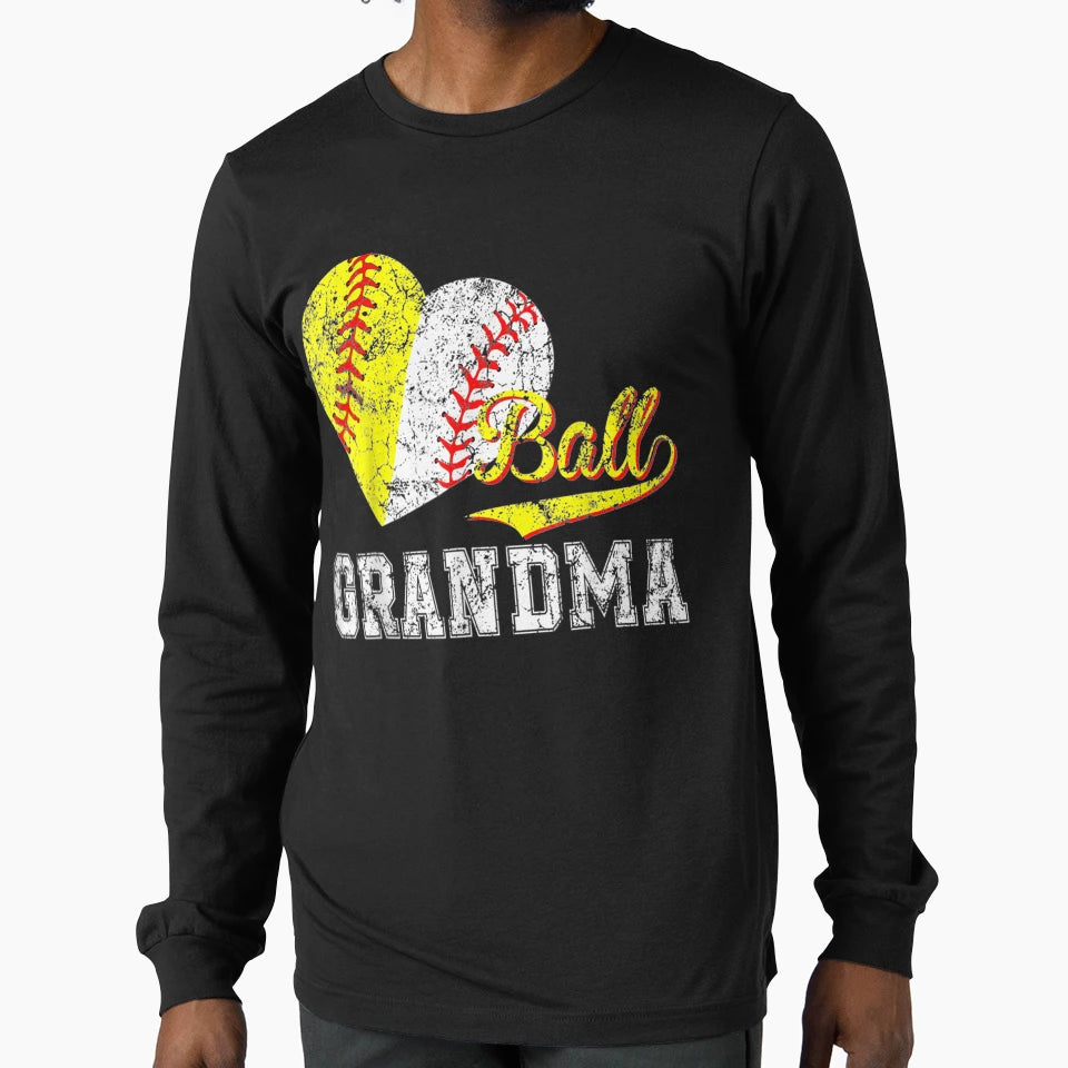 Baseball Softball Ball Heart Grandma T-Shirt - Unique Graphic for Adults - T-Shirt, Sweatshirt, Hoodie