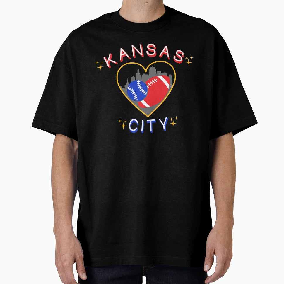 Kansas City Baseball Football Heart T-Shirt - Aesthetic Graphic Men Women - T-Shirt, Sweatshirt, Hoodie