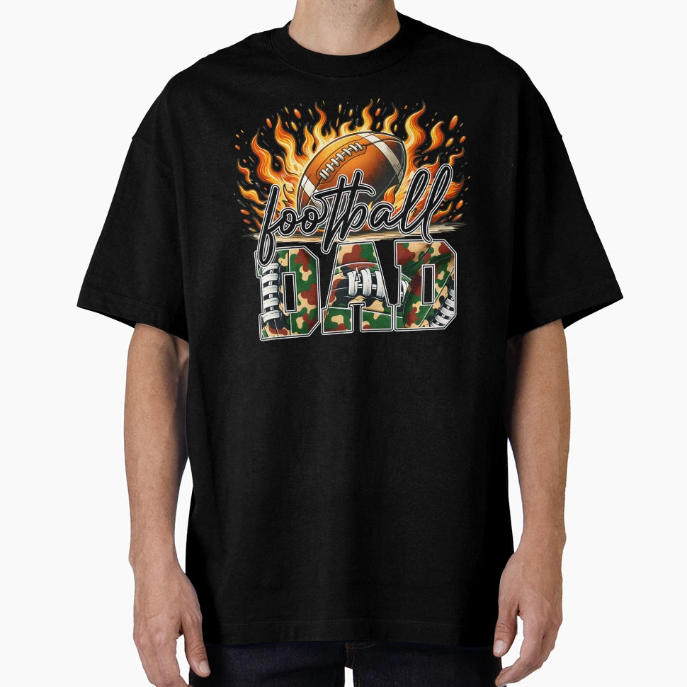 Flames And Camo Football Dad T-Shirt - Graphic Print Men Women - T-Shirt, Sweatshirt, Hoodie