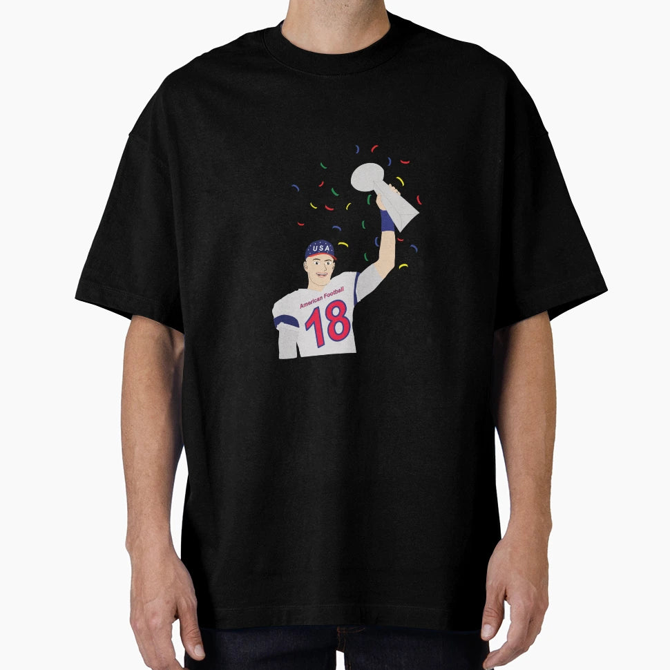 American Football Player Raising Trophy T-Shirt - Novelty Apparel Men Women - T-Shirt, Sweatshirt, Hoodie