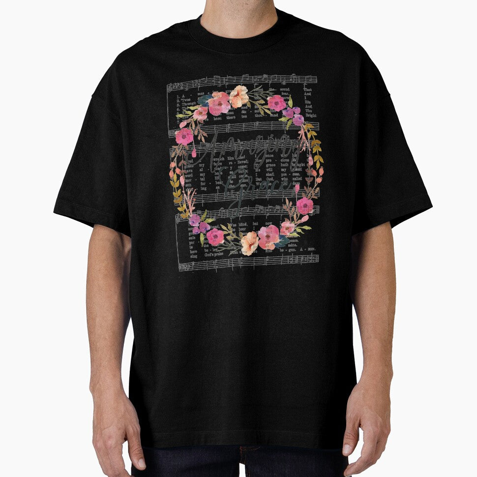 Amazing Grace Hymn with Floral Wreath by DownThePath - Adult & Kids T-Shirts, Sweatshirts & Hoodies apparel design preview 1