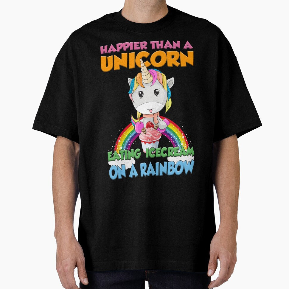 Happier than a unicorn eating icecream on rainbow by - Adult & Kids T-Shirts, Sweatshirts & Hoodies apparel design preview 1