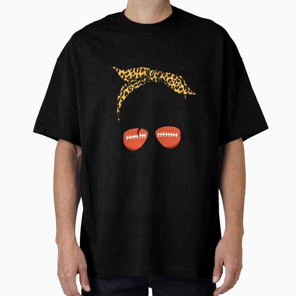 American Football Mom Leopard And Messy T-Shirt - Graphic Print for Adults - T-Shirt, Sweatshirt, Hoodie