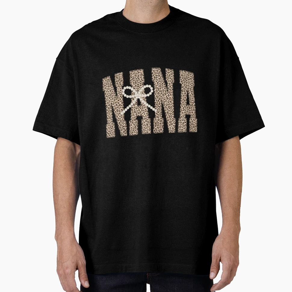 Nana Leopard Pearl Bow Trendy Mom T-Shirt - Minimalist Print Unisex - T-Shirt, Sweatshirt, Hoodie